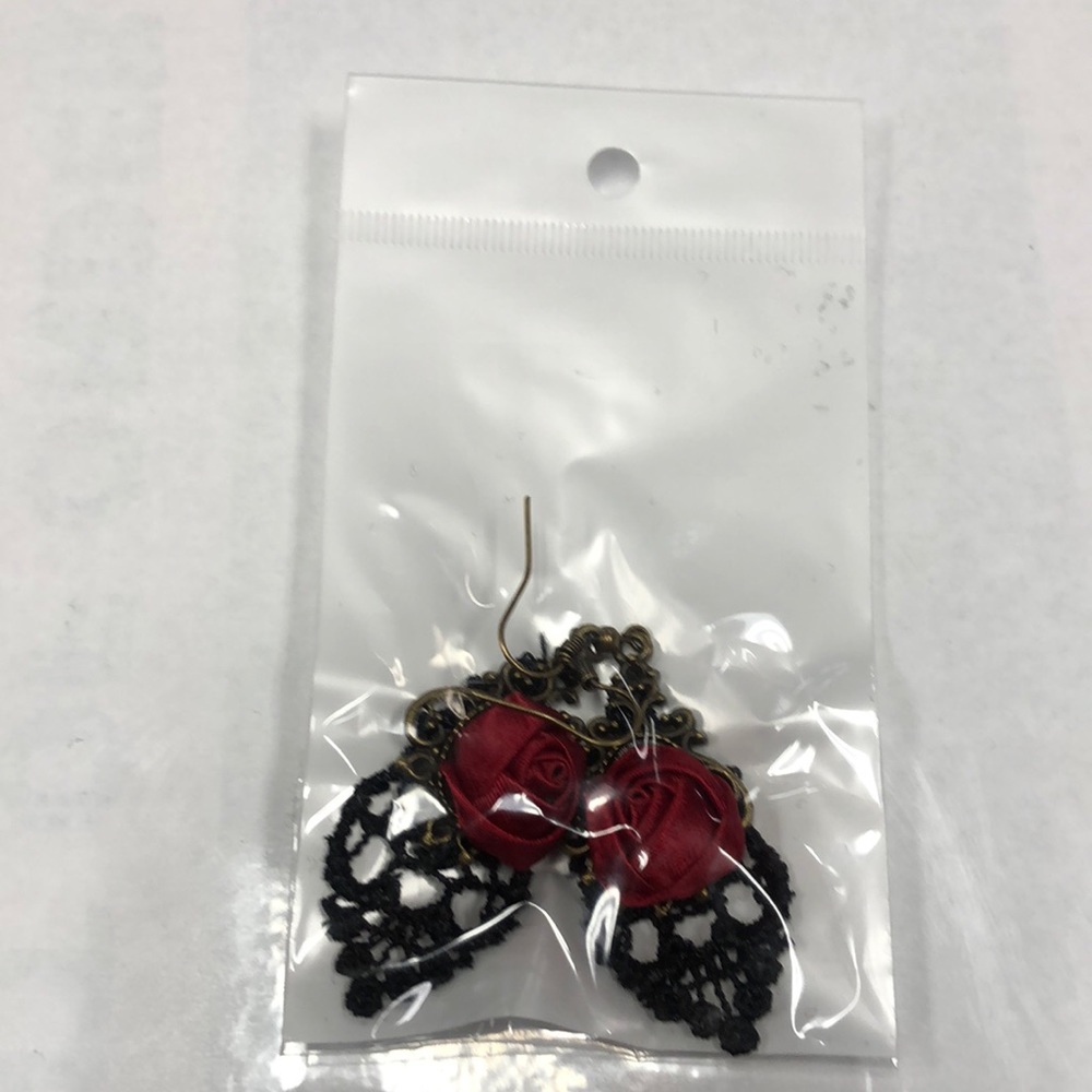 Long Earrings with fabric Rose